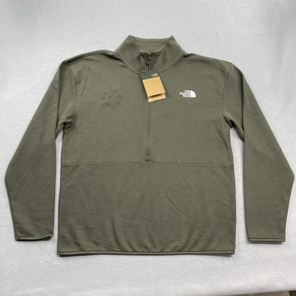 The North Face Sweatshirt Mens Large Taupe Green Double Knit Half Zip Pullover